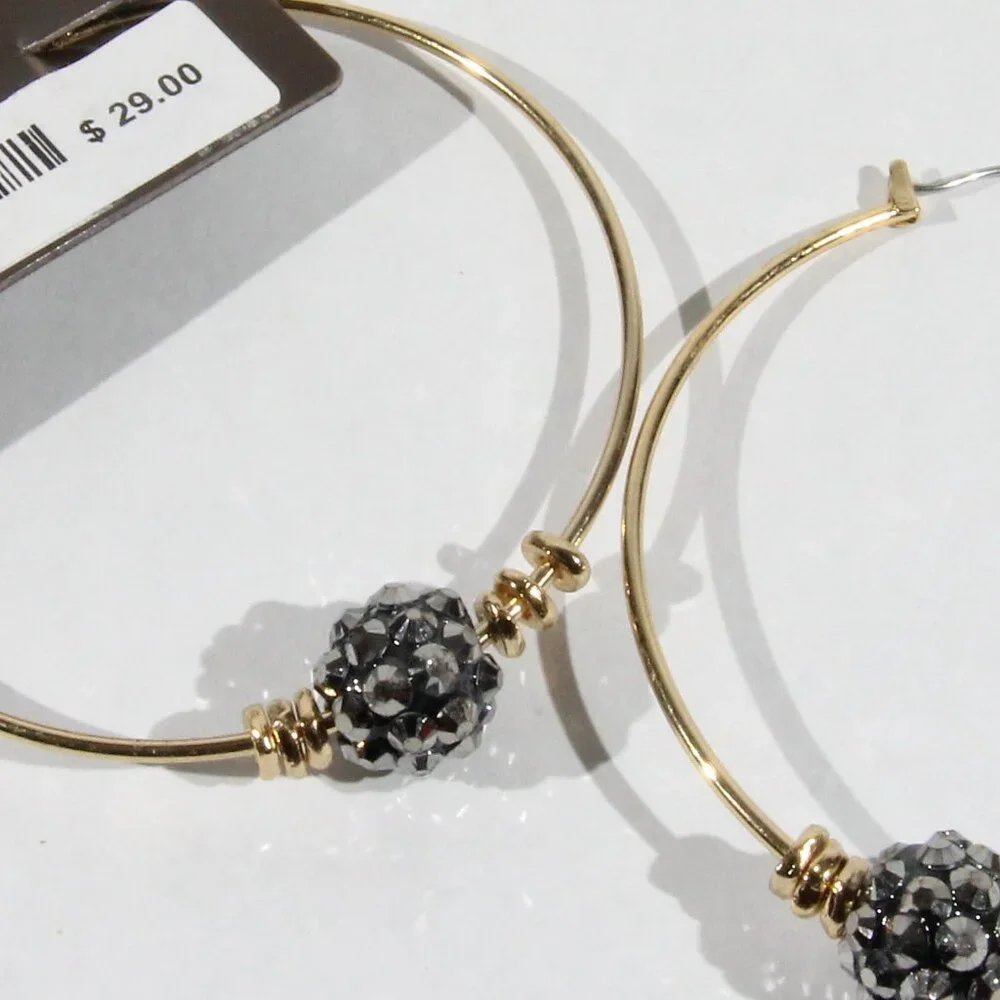 NWT Chico's Gold Tone Earrings with Gunmetal Rhinestone-Encrusted Beads. - Picture 7 of 7